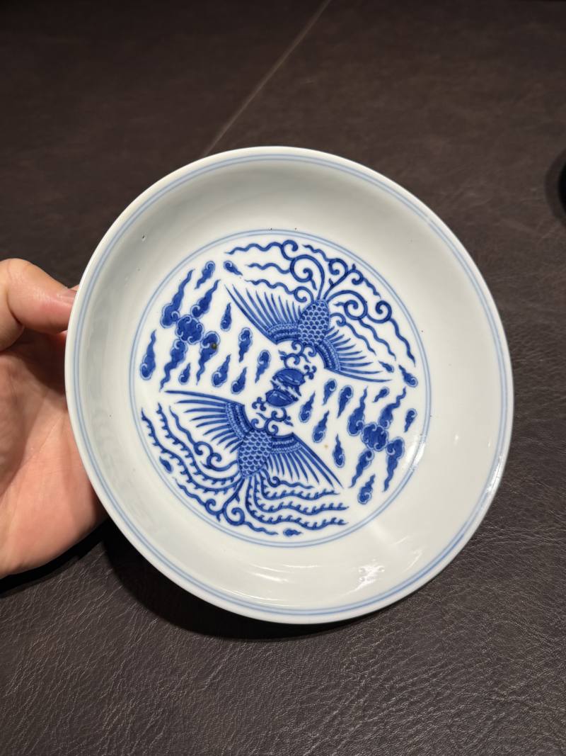 清乾隆 青花对头凤纹盘一对 - 图11