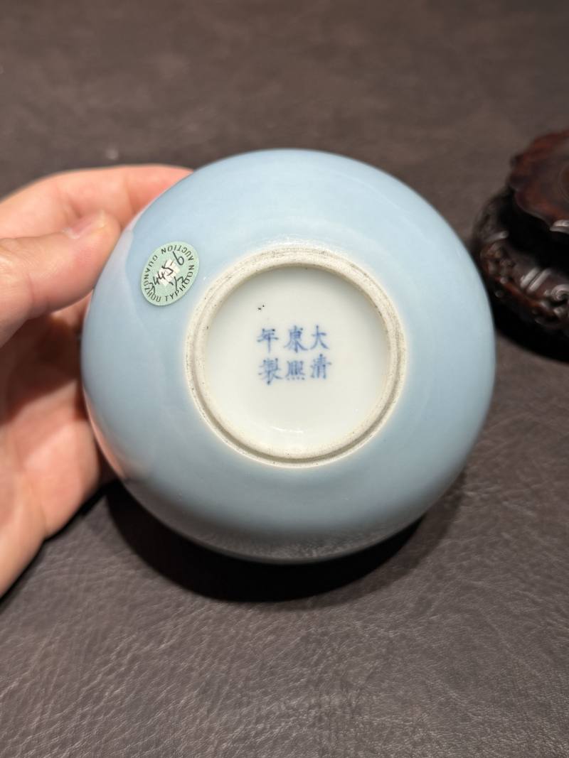 民国 天蓝釉苹果尊（配木座） - 图6