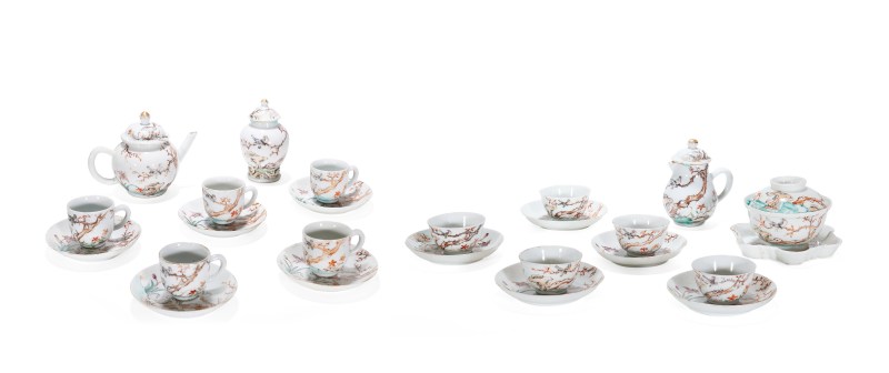 清乾隆 粉彩花鸟纹茶具一套25件 - 图2