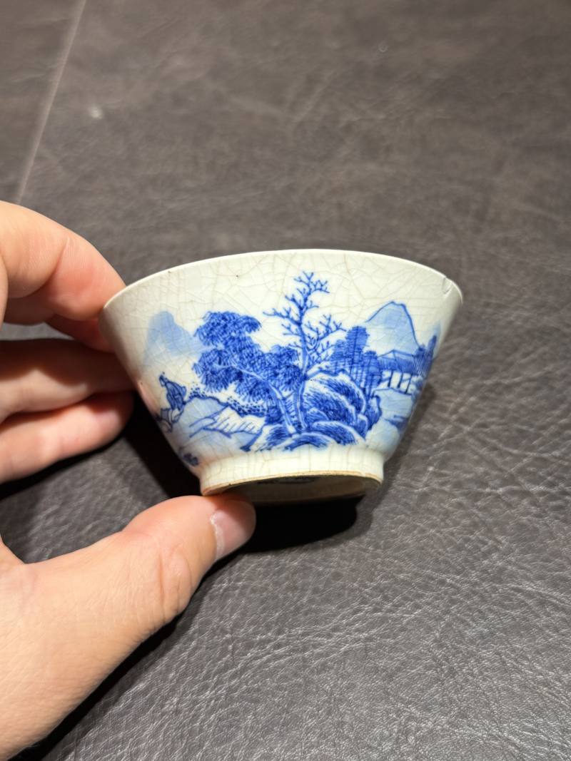 清康熙 青花山水高仕图若深杯 - 图5