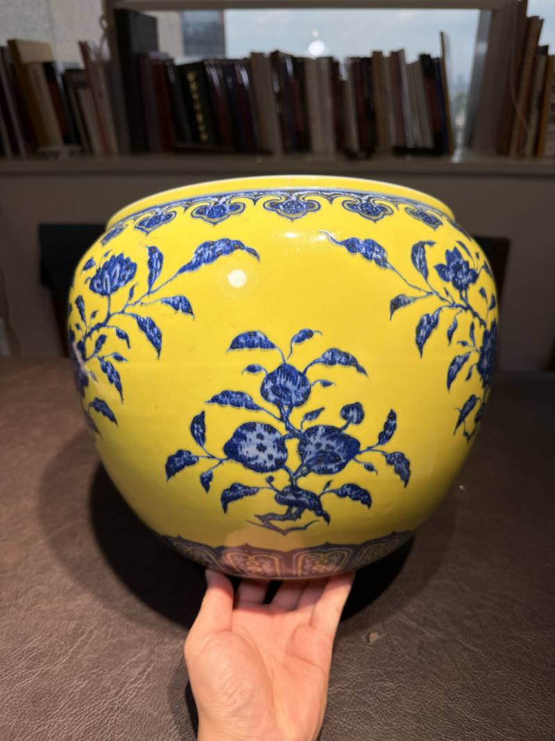 清乾隆 黄地青花折枝花卉纹缸 - 图7