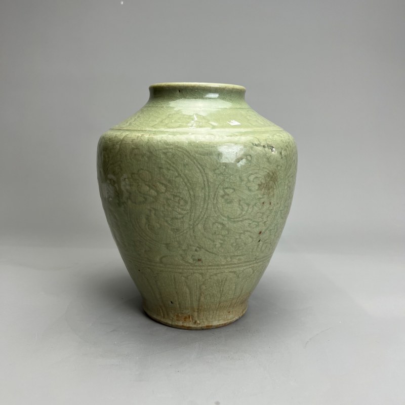 明代 龙泉青釉刻花罐 - 图8