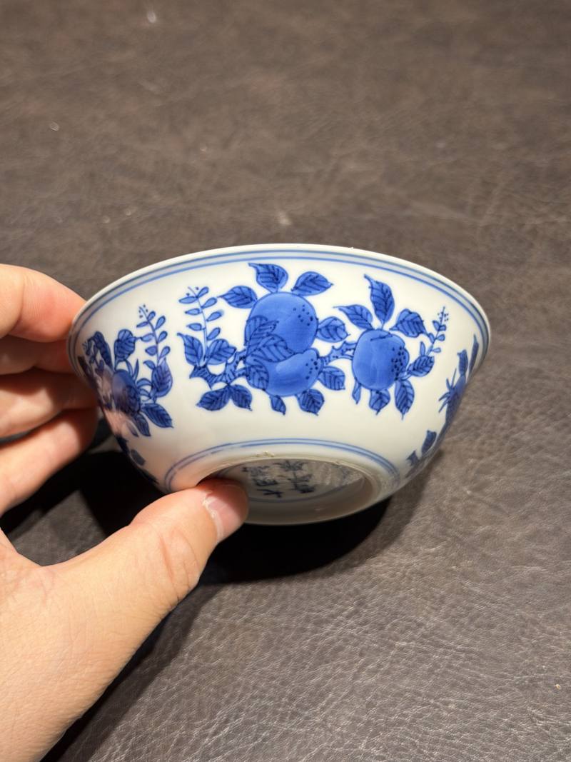 清康熙 青花花果纹卧足杯 - 图12