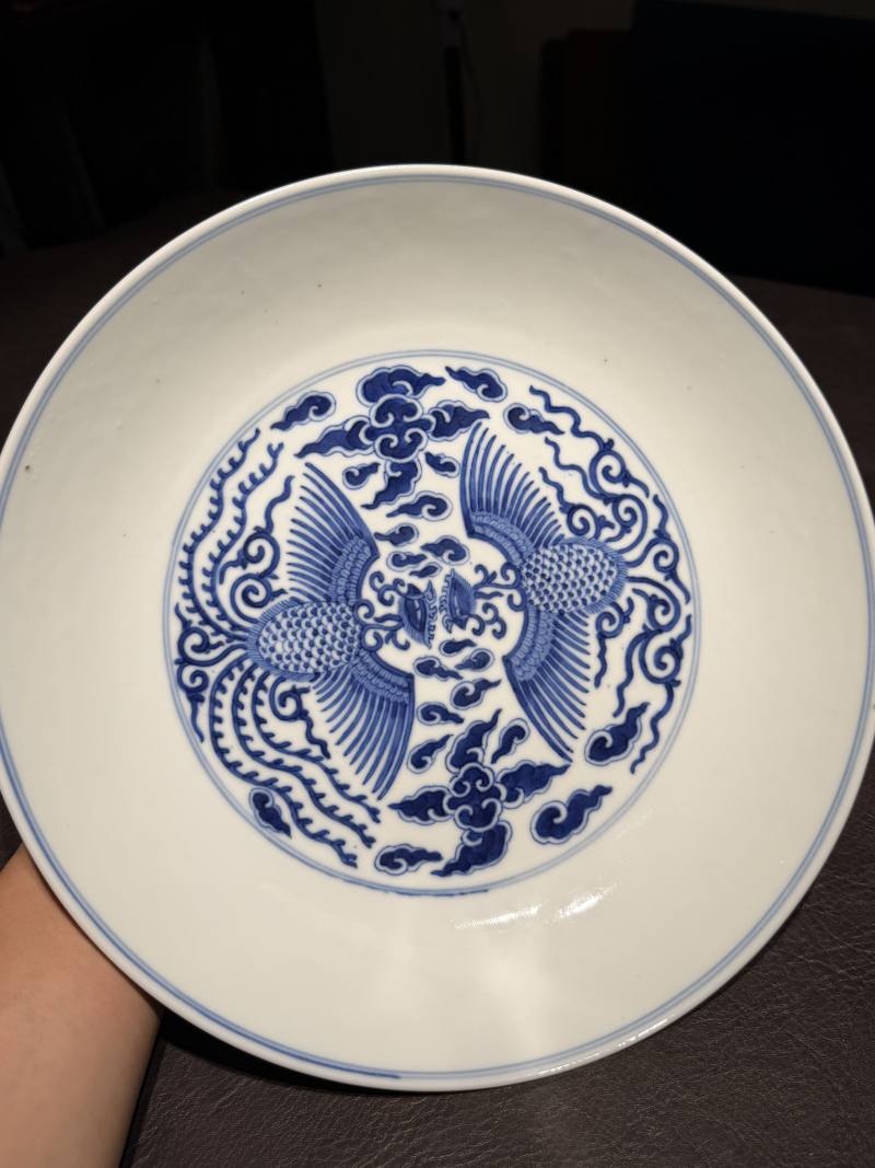 清同治 青花云凤纹盘 - 图7