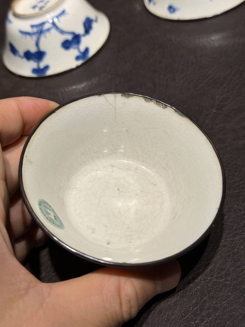 清康熙 青花“鹤鹿同春”若深杯一组三只 - 图12