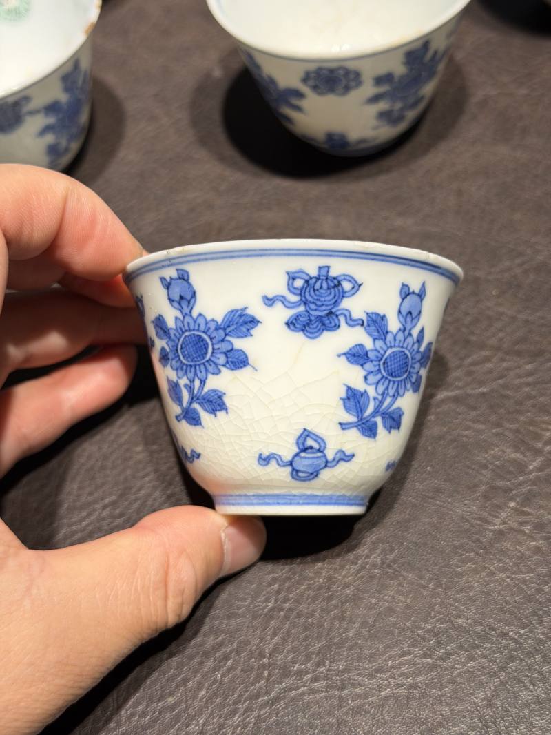 清康熙 青花清供图茶杯（一组六件） - 图4
