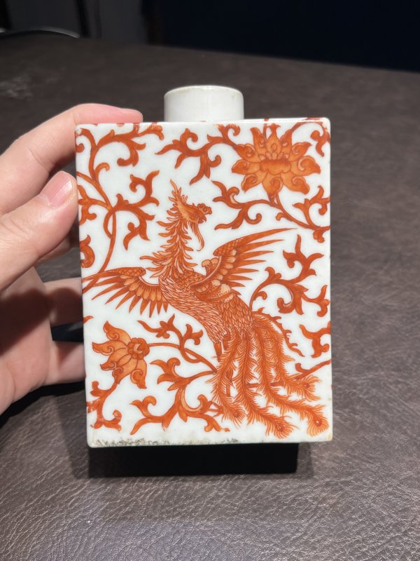 清乾隆 矾红穿花龙凤纹方罐 - 图4