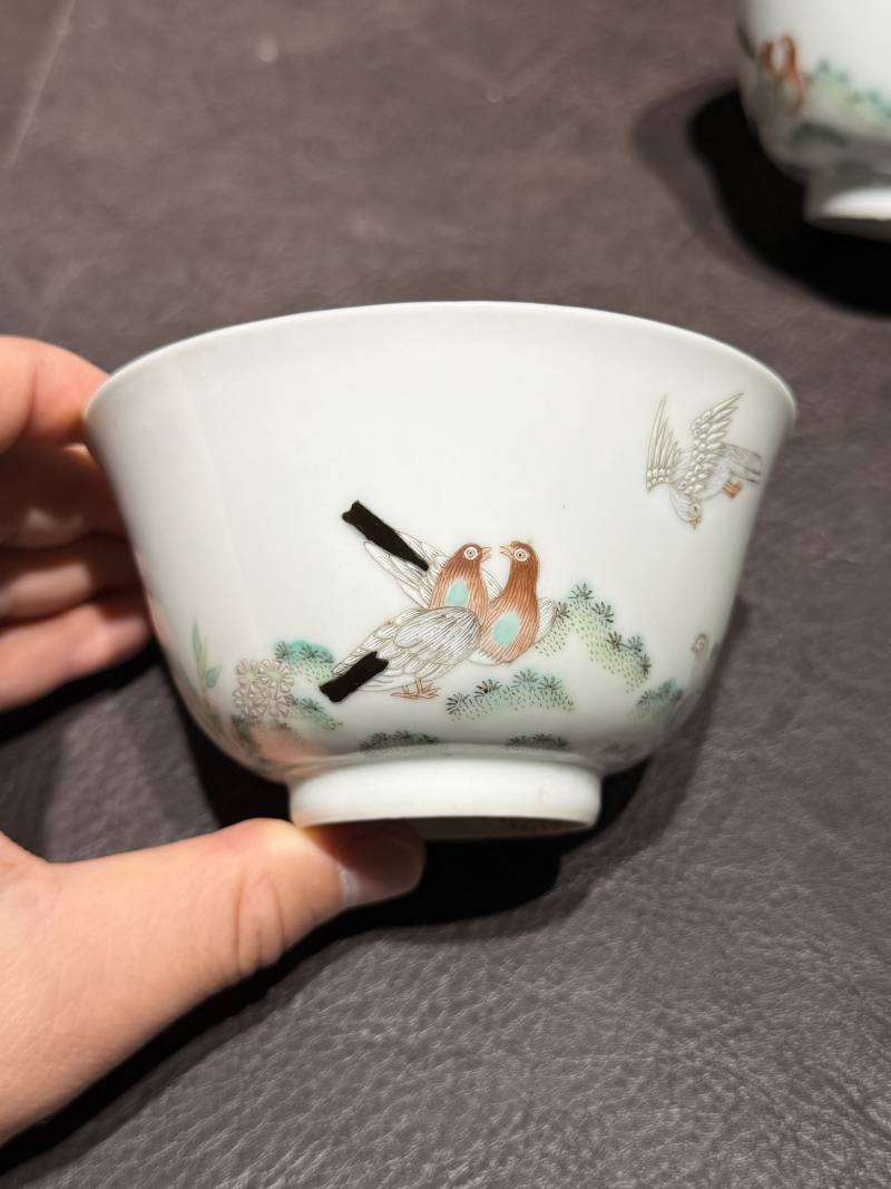 清道光 “宝善斋制”款粉鸟花鸟茶盅一对 - 图10