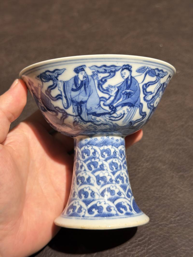 清道光 青花八仙人物高足碗一对 - 图20
