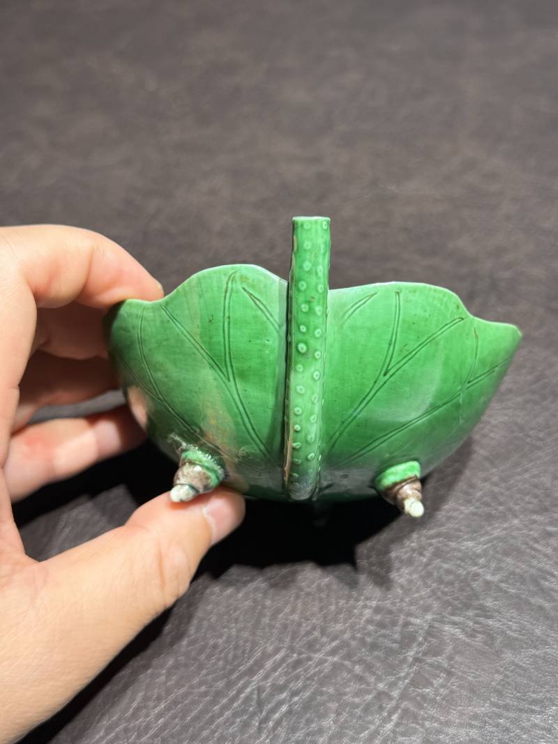 清康熙 绿釉荷叶秋操杯一对 - 图14