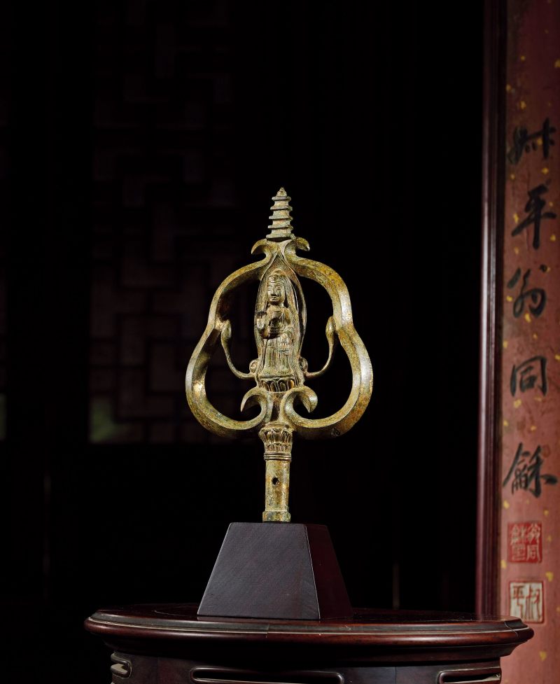 明·铜鎏金禅杖头