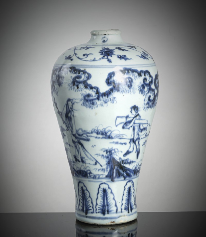 A fine and rare so-called 'windswept' porcelain meiping