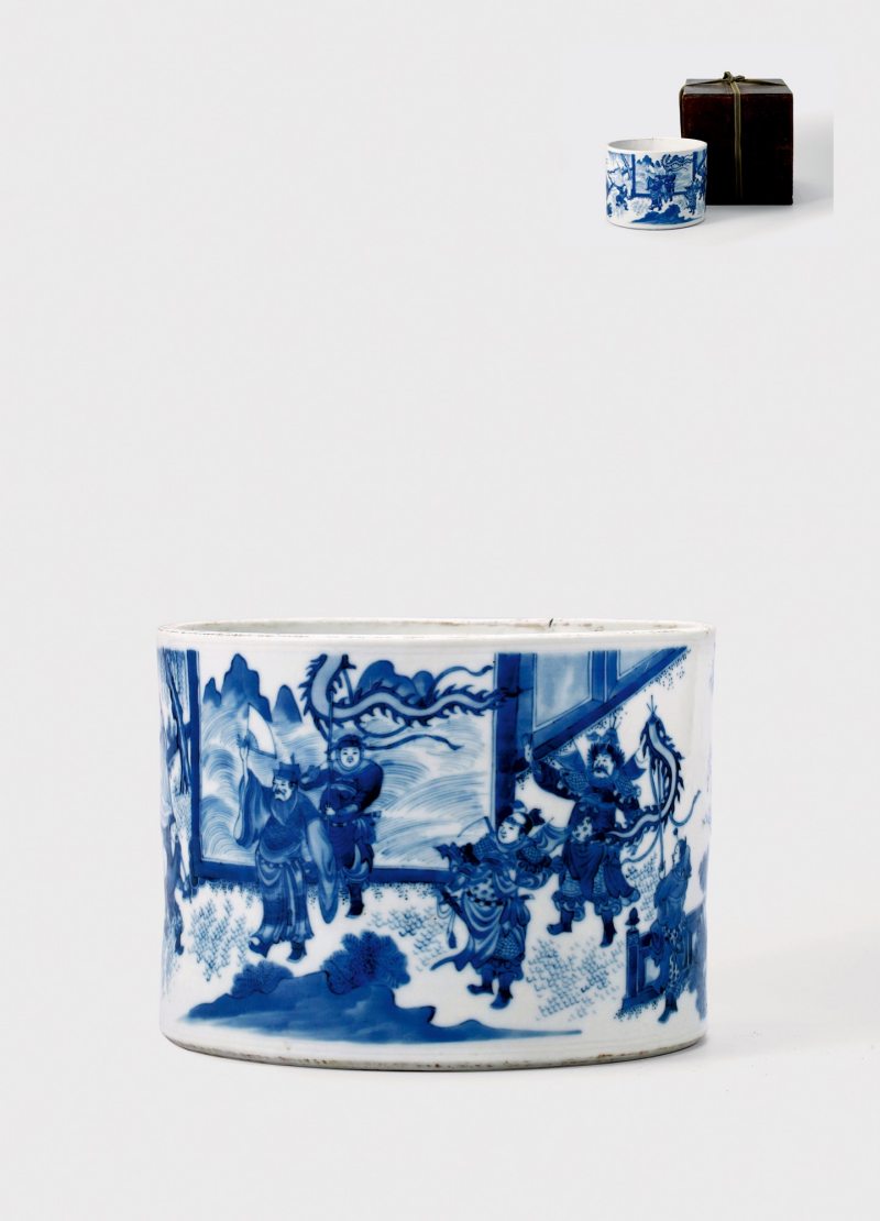 明崇祯·青花火烧赤壁图笔筒