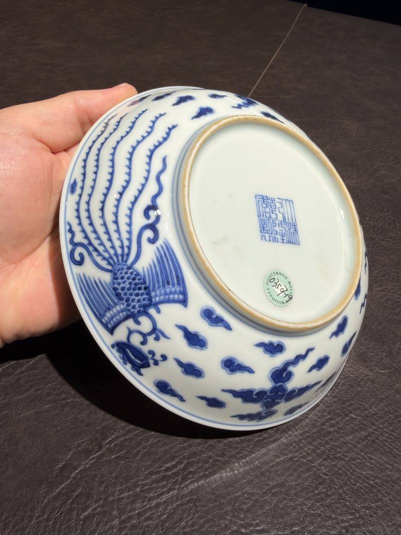 清乾隆 青花对头凤纹盘（老盒） - 图11
