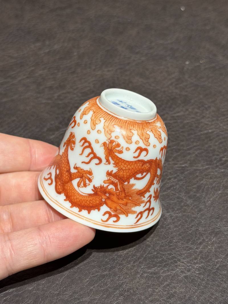 清光绪 矾红龙纹杯一对 - 图23