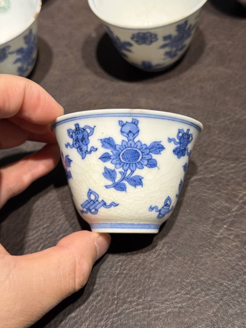 清康熙 青花清供图茶杯（一组六件） - 图5