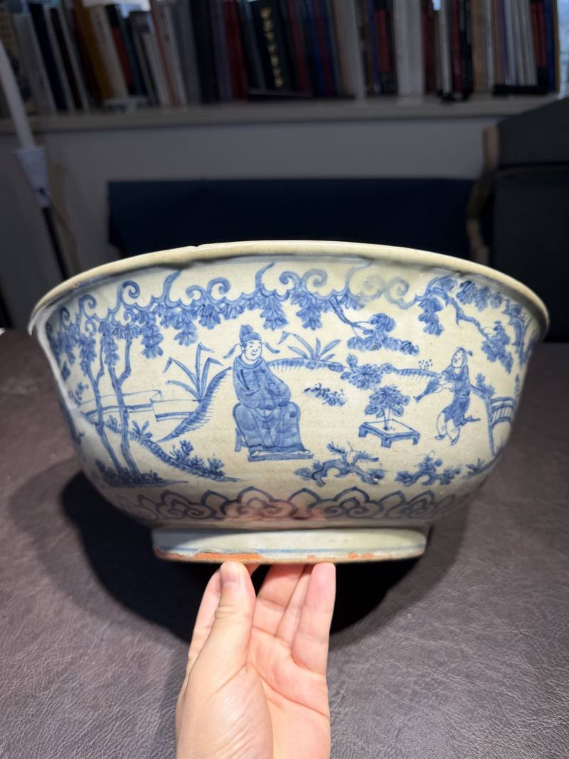 明嘉靖 青花庭院高仕图大碗 - 图9