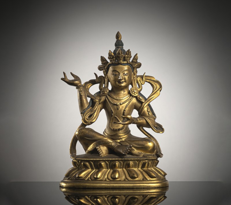 A gilt-bronze figure of a Bodhisattva