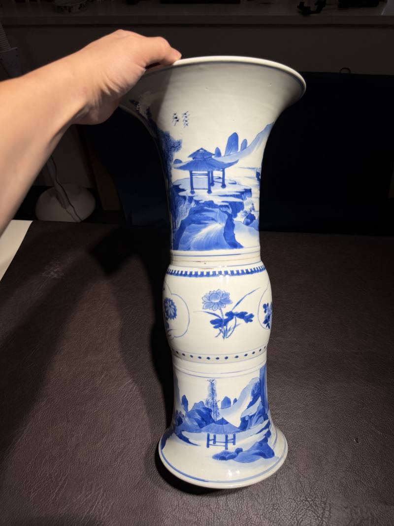 清康熙 青花山水人物故事图花觚 - 图5