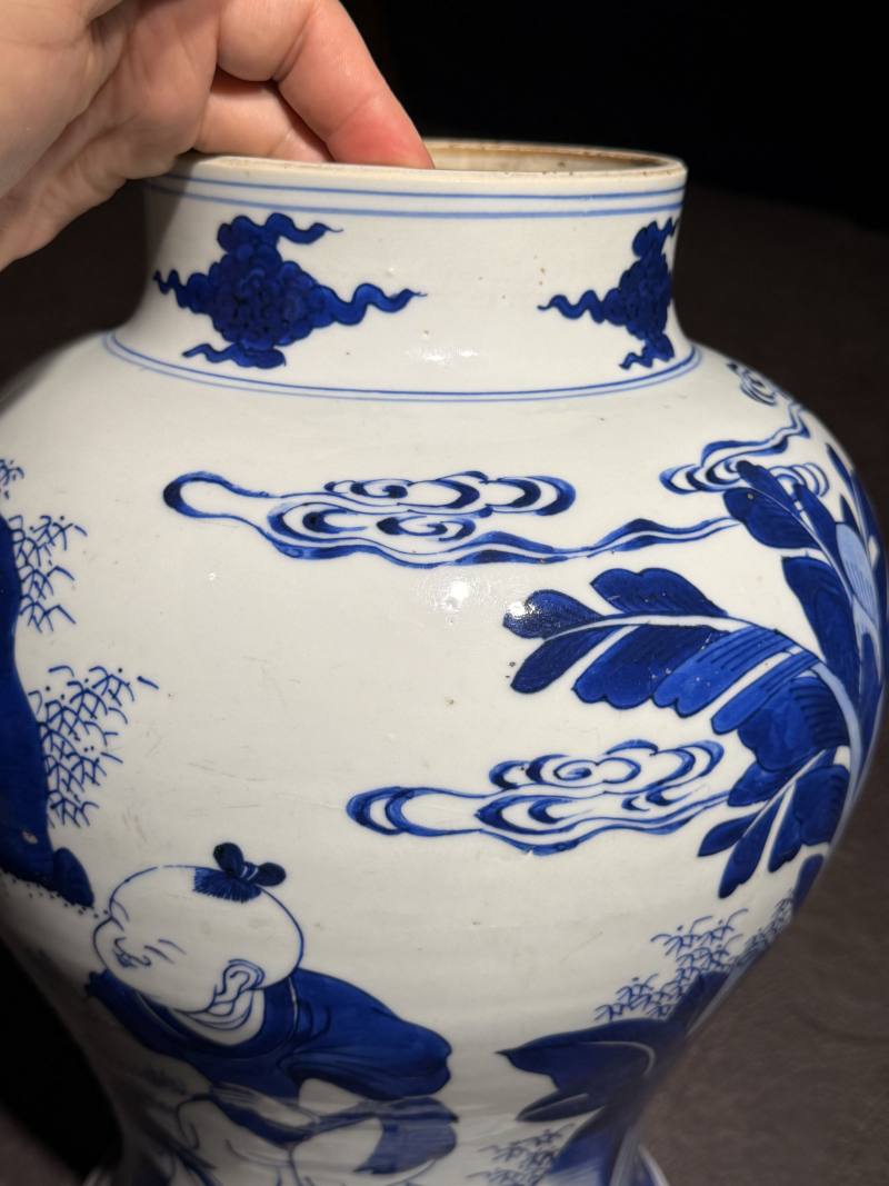 清康熙 青花婴戏图大罐 - 图14