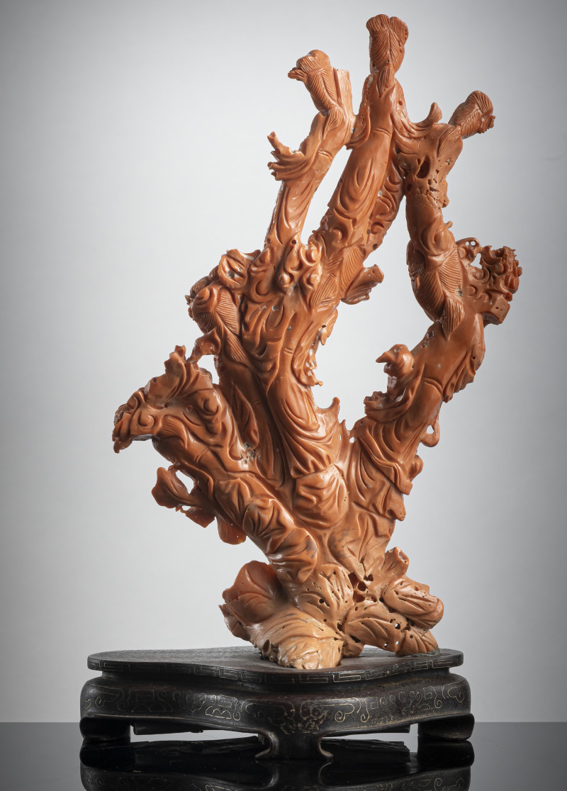 A large coral carving depicting various ladies, partly playing musical instruments - 图2
