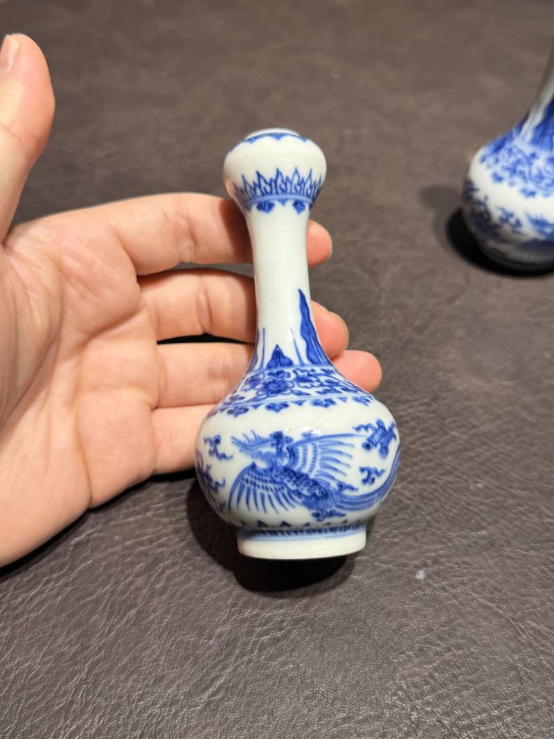 清康熙 青花双凤纹胆瓶、蒜头瓶 - 图6