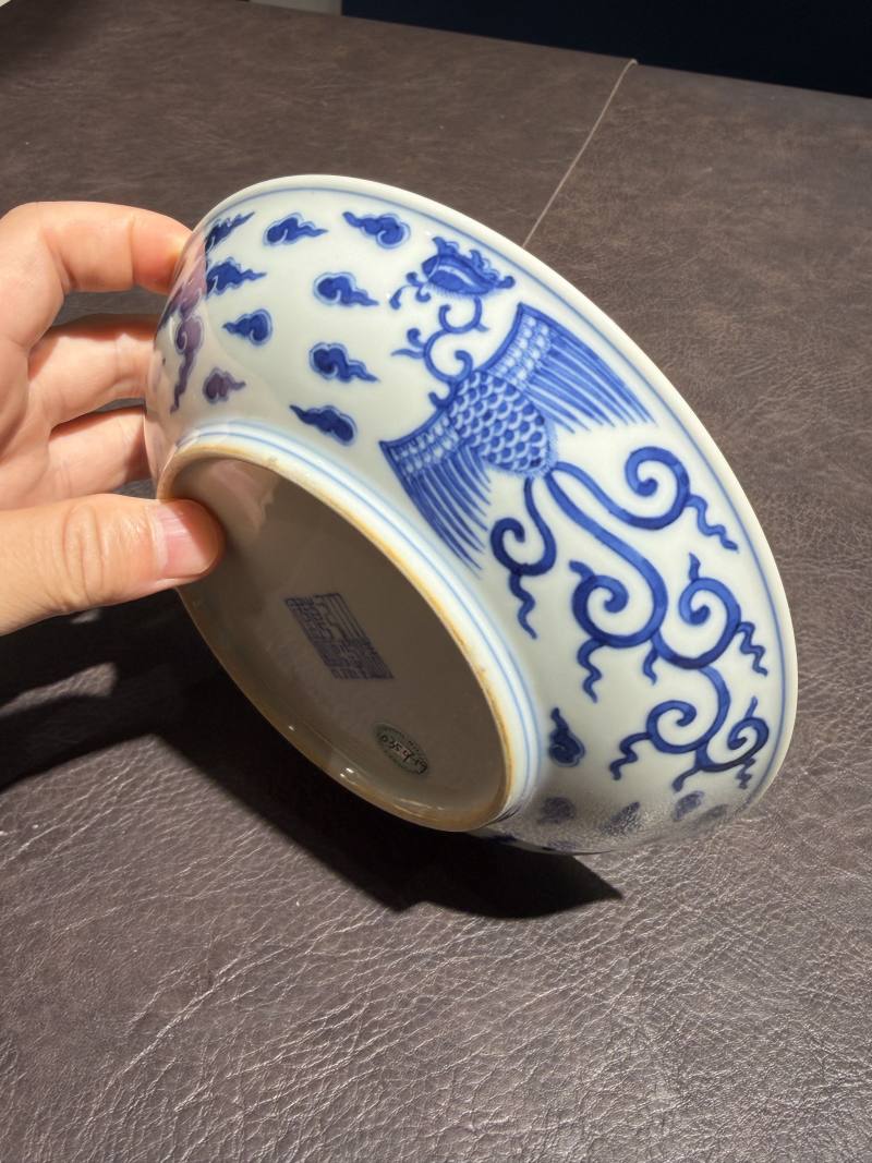 清乾隆 青花对头凤纹盘（老盒） - 图12