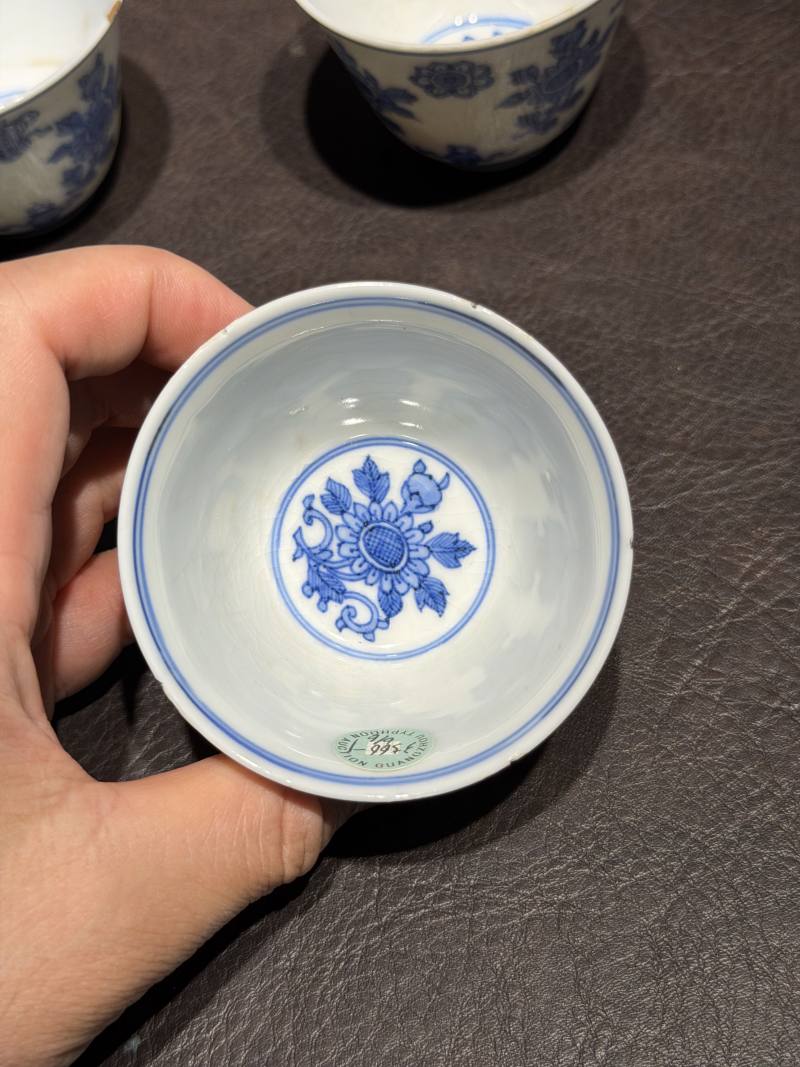 清康熙 青花清供图茶杯（一组六件） - 图6