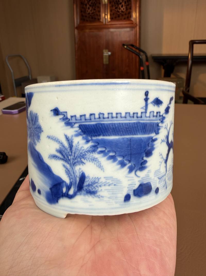 明崇祯 青花高仕对弈图琴炉 - 图4