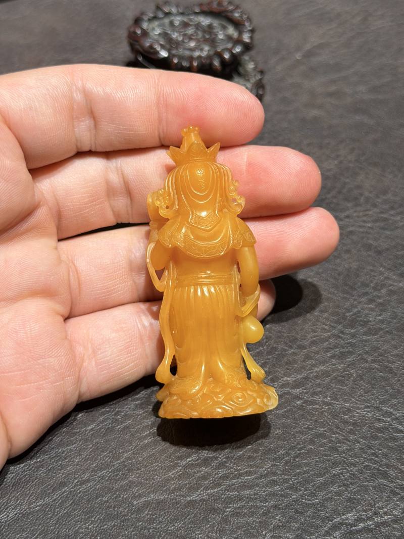 清代 寿山石观音塑像（木座、木盒） - 图10