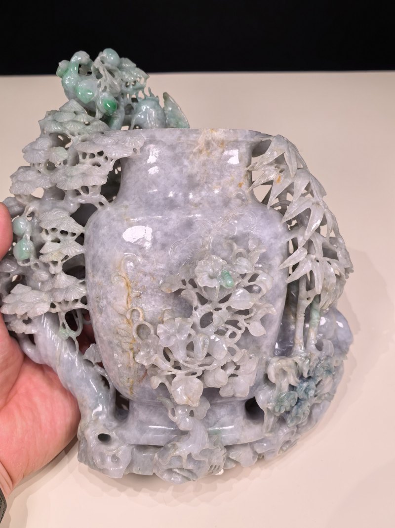 19-20世纪 翡翠松鹤延年寿星花瓶 - 图8