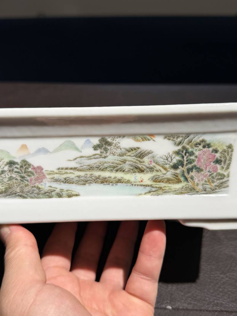 民国 粉彩山水人物图四方花盆 - 图12