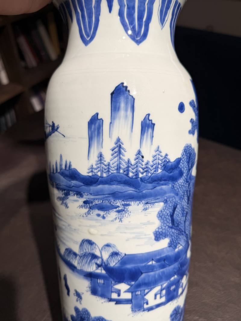 明崇祯 青花江西十景之“徐亭烟柳”图筒瓶 - 图13