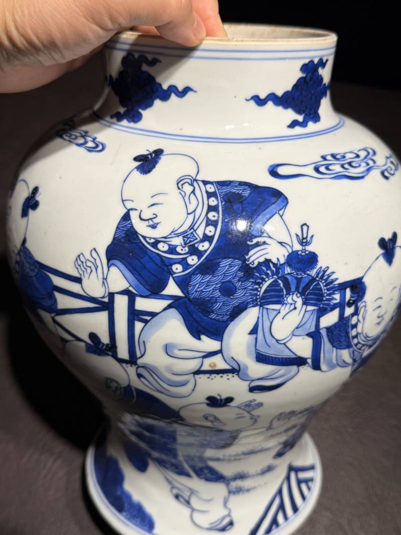 清康熙 青花婴戏图大罐 - 图15