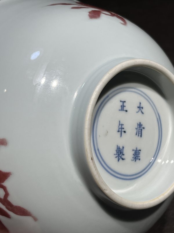 清雍正 釉里红三果纹大碗 - 图17