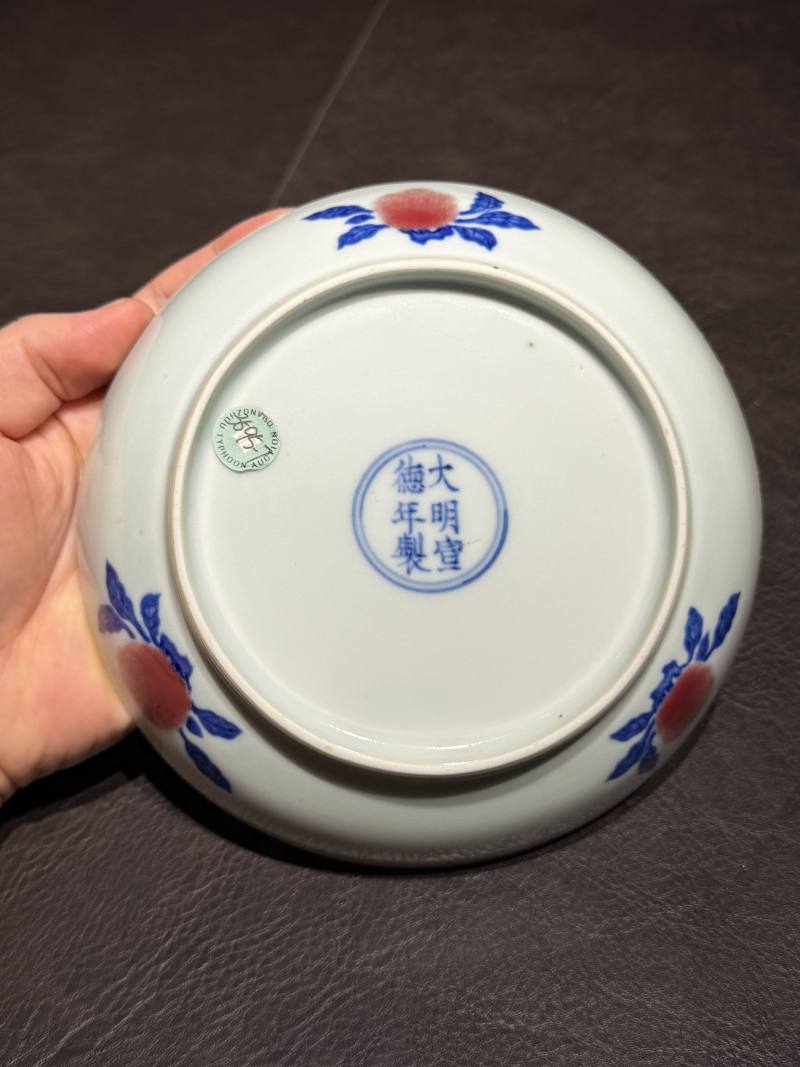 清雍正 安窑青花釉里红瑞果纹盘 - 图18
