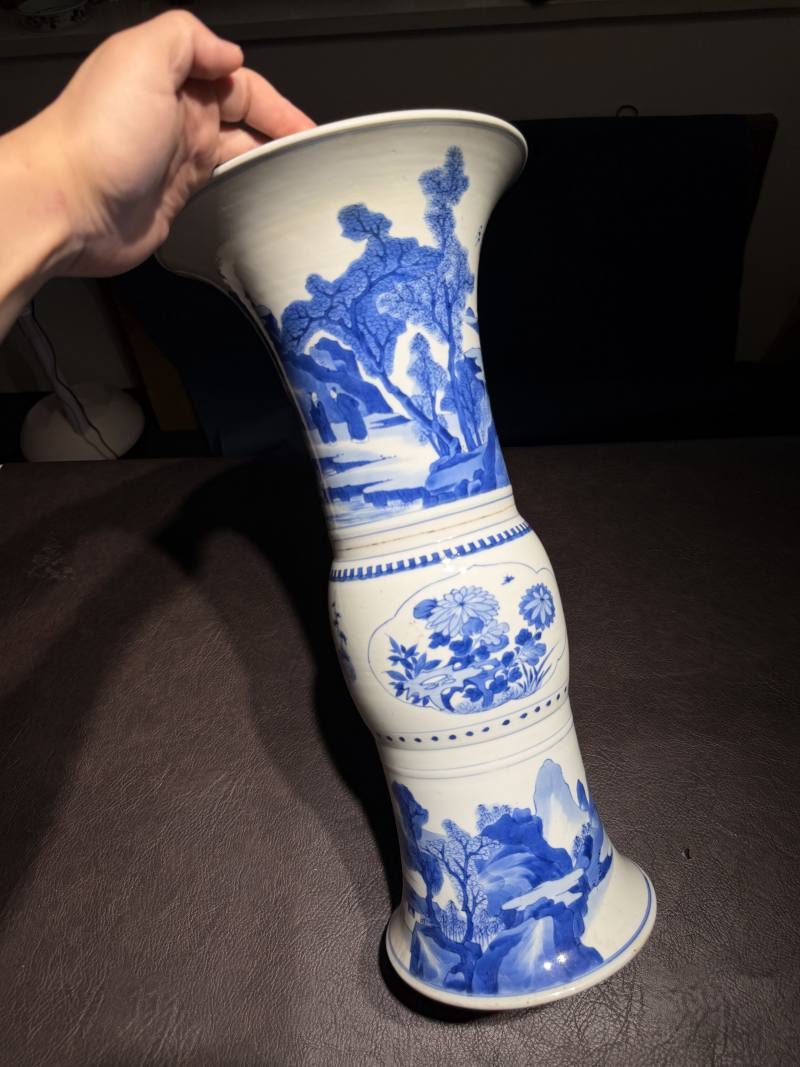 清康熙 青花山水人物故事图花觚 - 图6