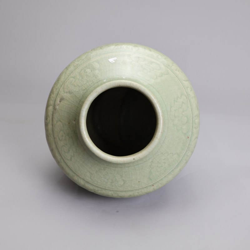 明代 龙泉青釉刻花罐 - 图6