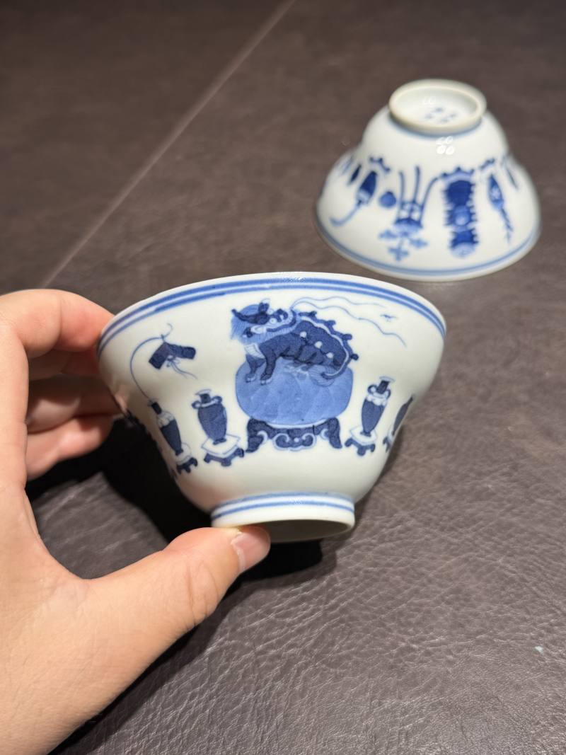 清光绪 青花清供图折腰杯一对 - 图3