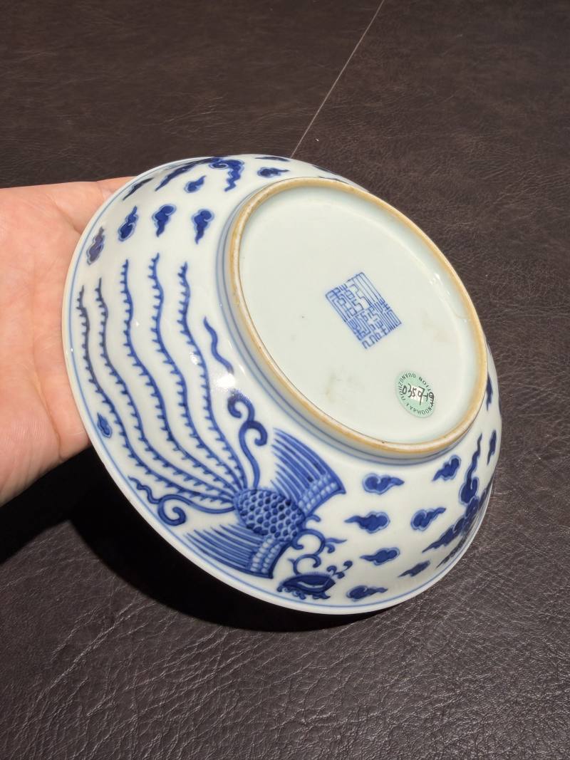 清乾隆 青花对头凤纹盘（老盒） - 图13