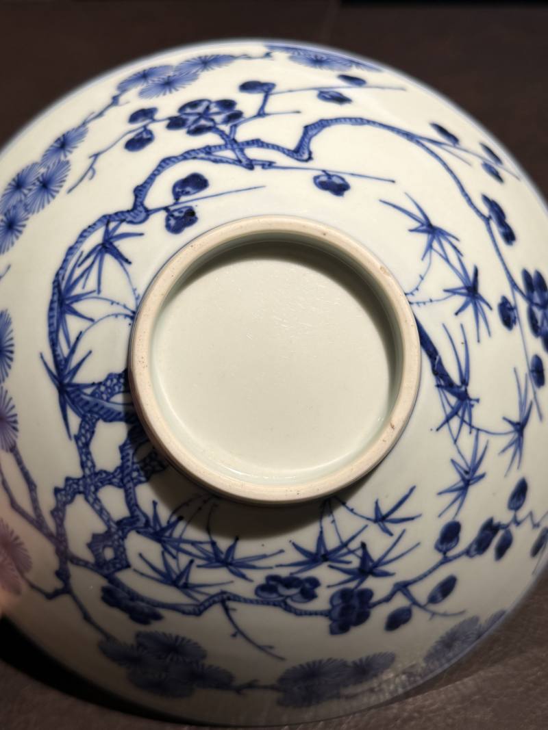 清康熙 仿永乐青花松竹梅斗笠碗 - 图23
