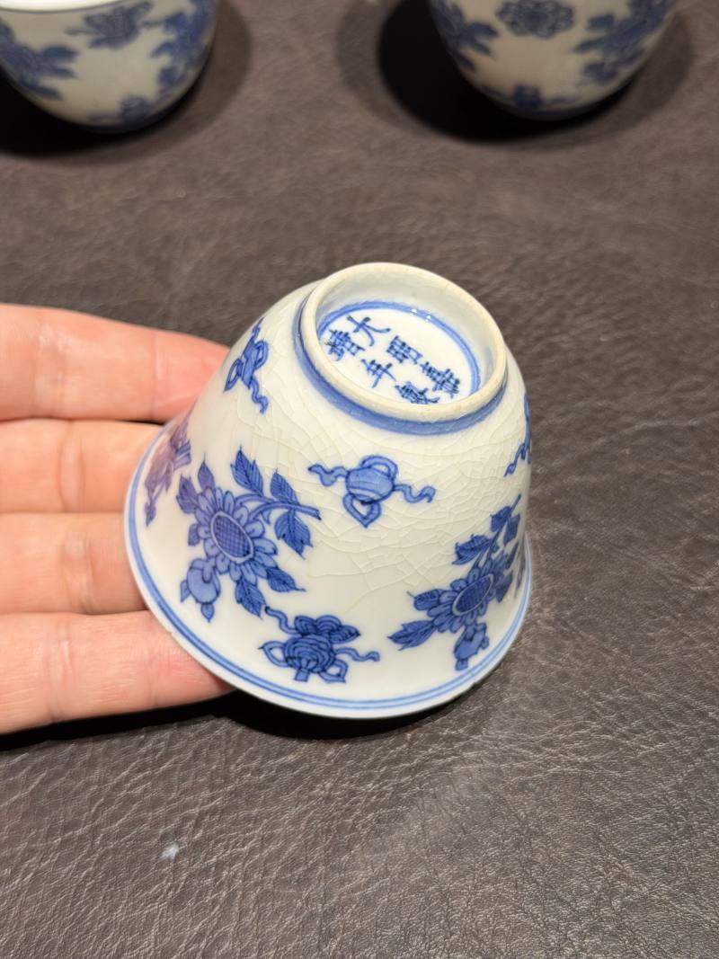 清康熙 青花清供图茶杯（一组六件） - 图7