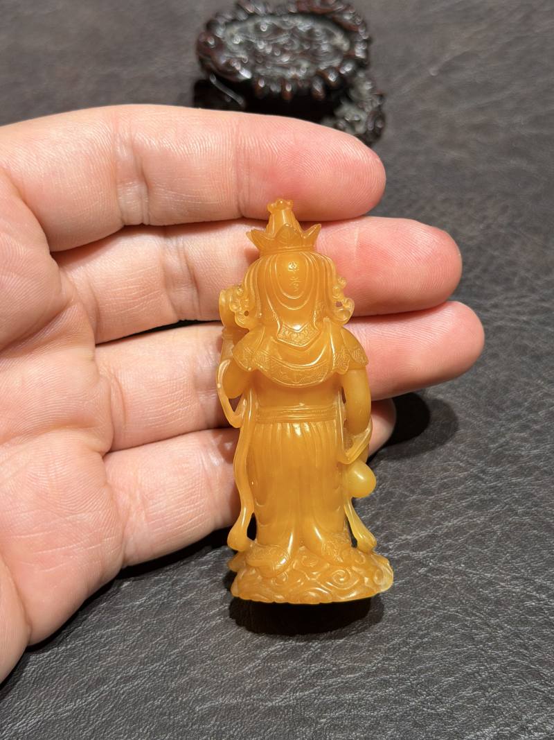清代 寿山石观音塑像（木座、木盒） - 图11