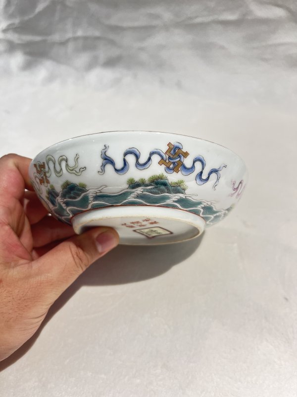 绿地粉彩花鸟纹盘一对 - 图5