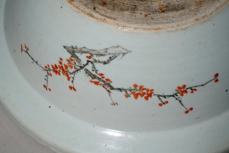 清晚期 浅绛彩折枝花笋纹洗 - 图4