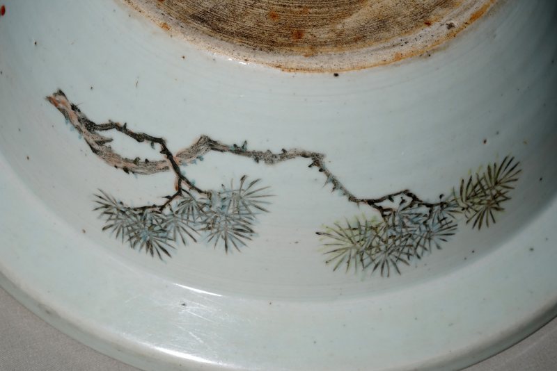清晚期 浅绛彩折枝花笋纹洗 - 图5