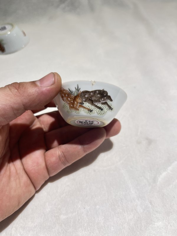 粉彩灵鹿献瑞纹套杯一套 - 图30