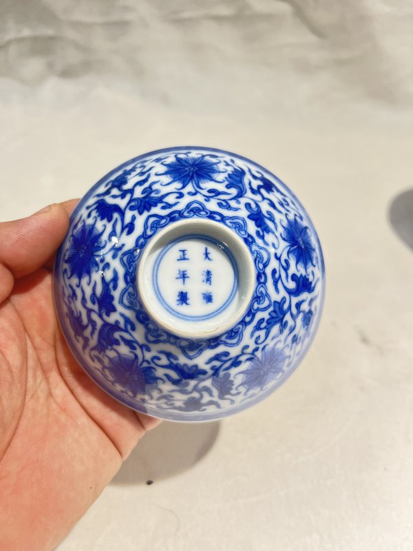 青花缠枝莲纹斗笠盏一套 - 图5