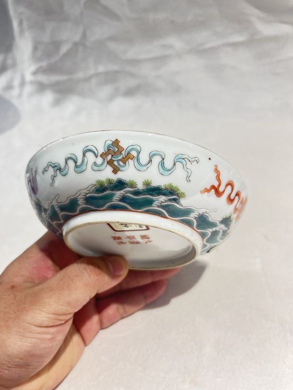 绿地粉彩花鸟纹盘一对 - 图6