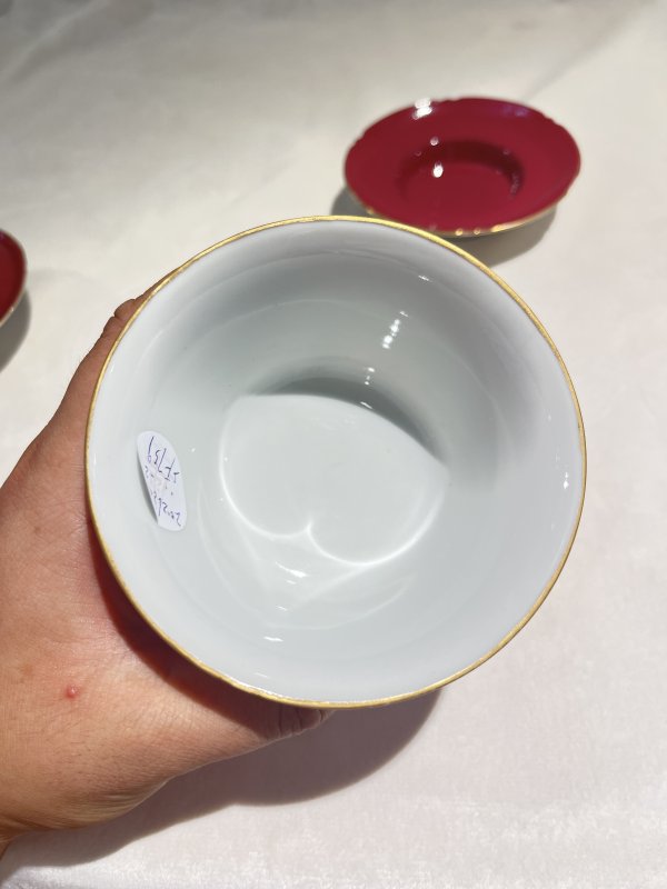 胭脂水釉盖碗两套一组 - 图14